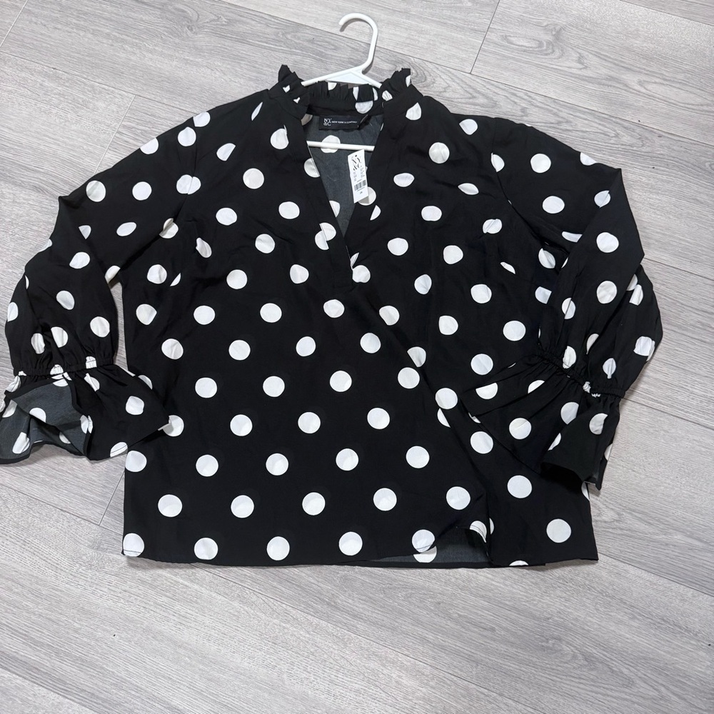 NY&C Black and White Polka Dot Women's Blouse style Top 2X